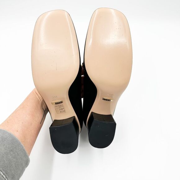 Gucci Heels Sylvie Pumps Black Loafers 55 Block Web Heel Chain 39.5, US 9.5 - Picture 8 of 14